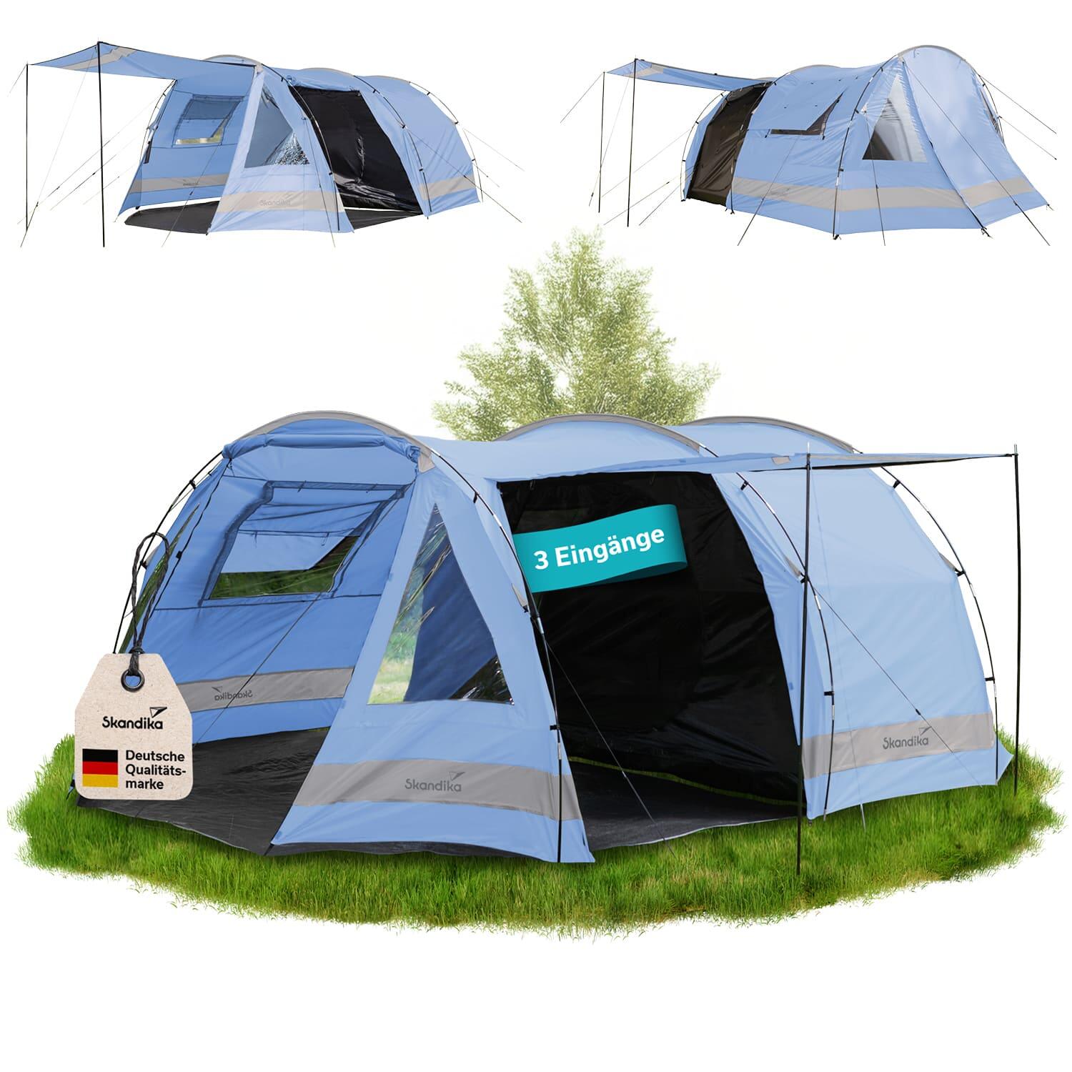 Skandika - Tente Tunnel Familiale Kambo 6 - 6 Personnes - 3 Entrées - Marquise - Tente - Gris - Decathlon