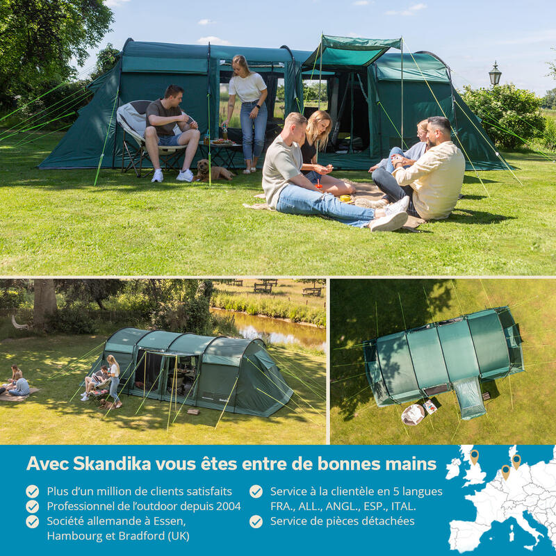 Tente tunnel Montana 8 Sleeper - 8 personnes - 3 cabines sombres - Sol cousu