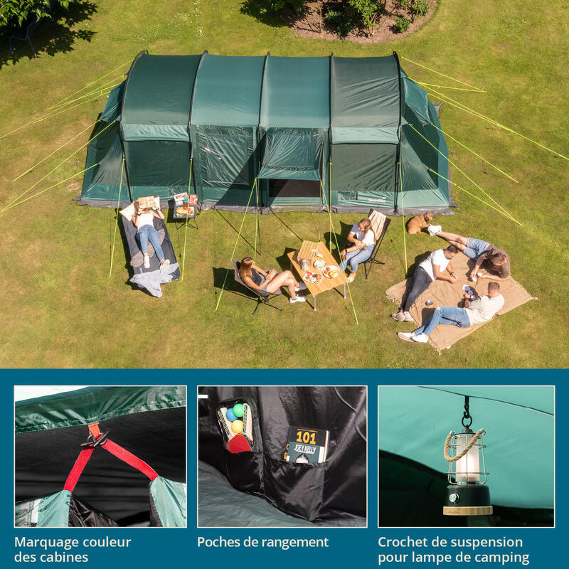 Tente tunnel familiale Montana 8 Sleeper - 8 Personnes - 3 cabines sombres