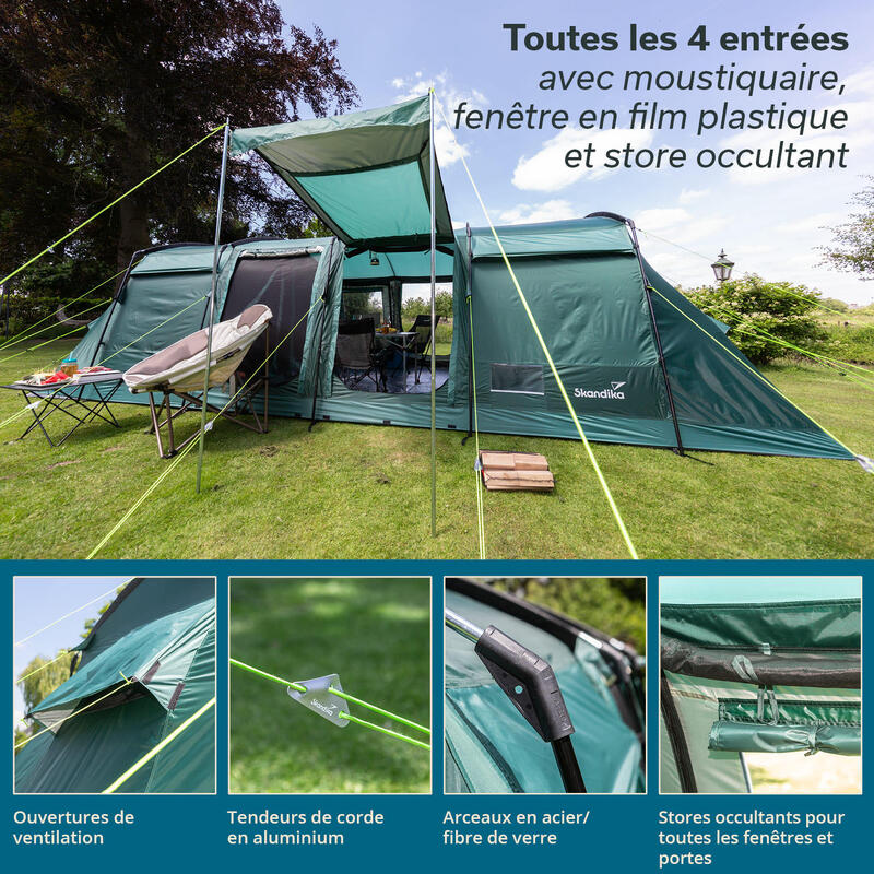 Tente tunnel Montana 8 Sleeper - 8 personnes - 3 cabines sombres - Sol cousu