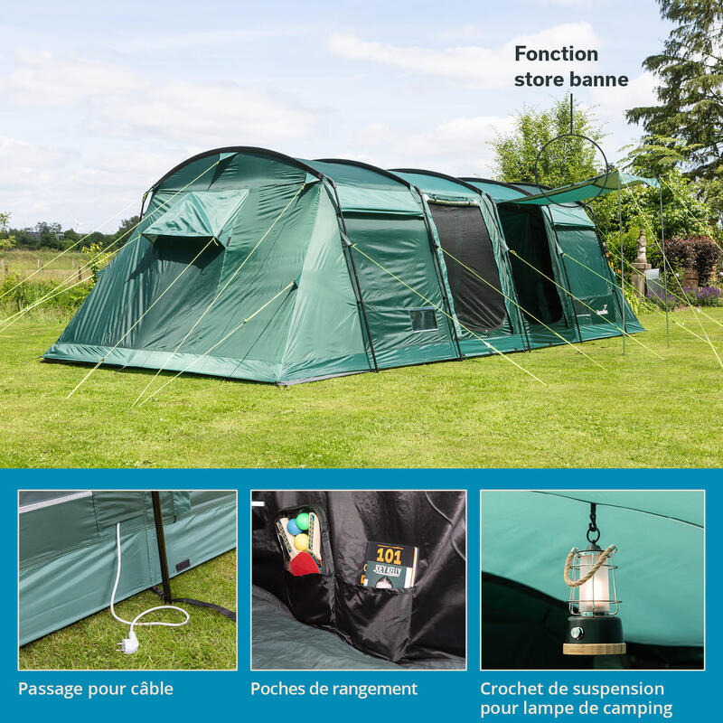 Tente tunnel Montana 8 Sleeper - 8 personnes - 3 cabines sombres - Sol cousu