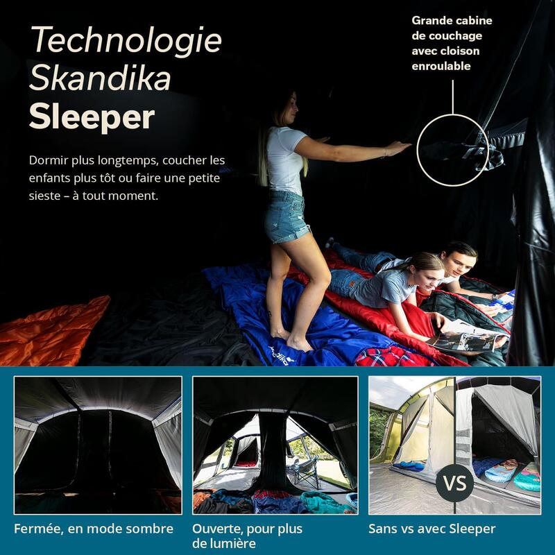 Tente tunnel Montana 8 Sleeper - 8 personnes - 3 cabines sombres - Sol cousu