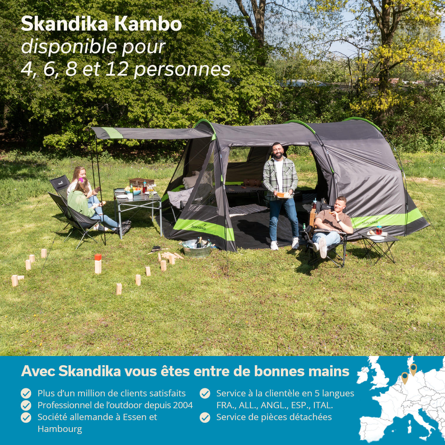 Namiot kempingowy tunelowy Kambo 12, 12-osobowy, 2 ogromne sypialnie 7/8