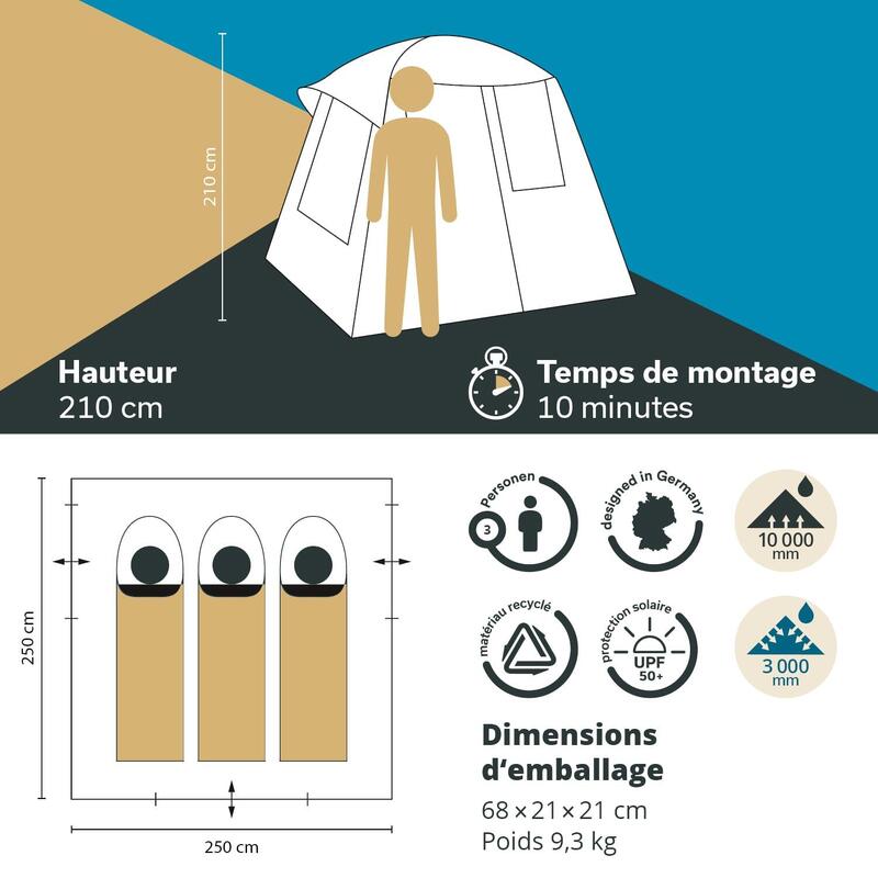 Tente multifonctionnelle multi-usages - Tente camping 3 personnes - 250 x 250 cm