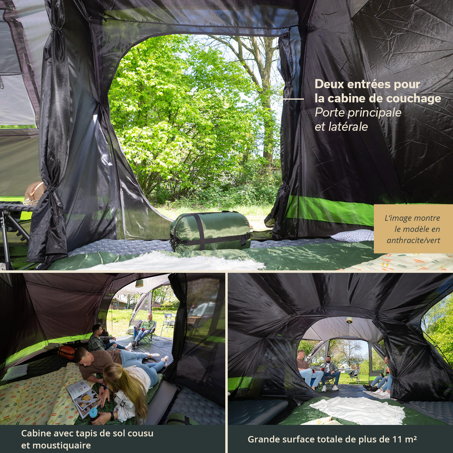 Tente tunnel Kambo 4 - Tente Camping 4 personnes - 1 cabine sombre - 3 entrées 4/9