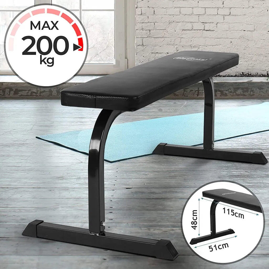 Physionics Vlakke Fitnessbank - Halterbank - Zwart 3/7