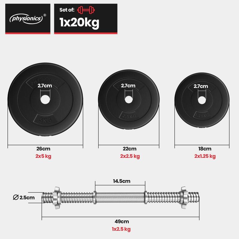 Gantera plastic umpluta cu ciment, 20kg, Physionics