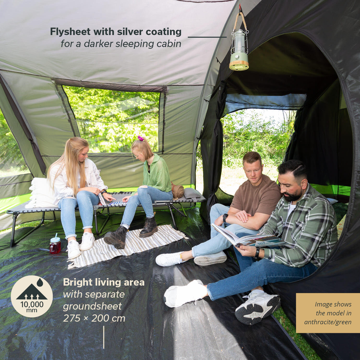 Tente tunnel Kambo 4 - Tente Camping 4 personnes - 1 cabine sombre - 3 entrées 3/9
