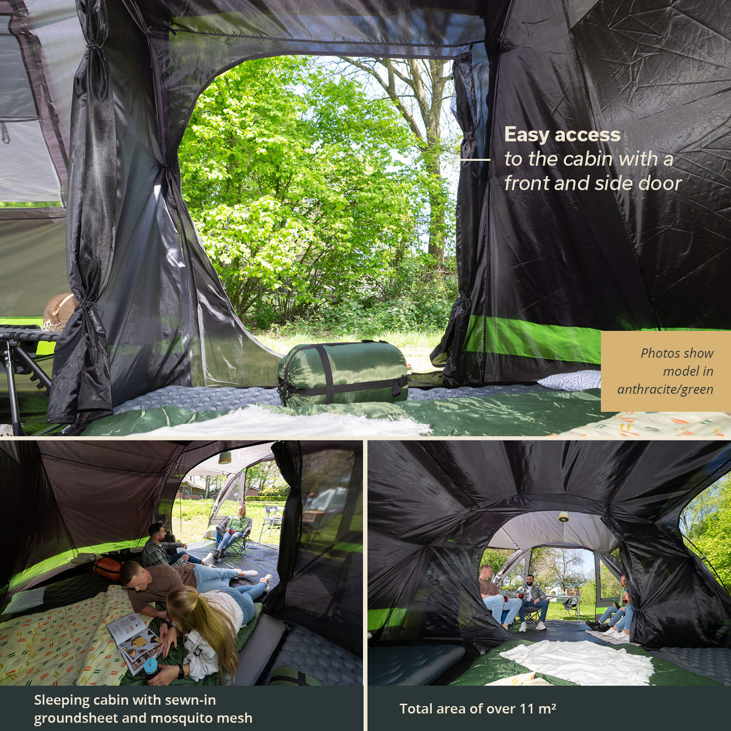 Tente tunnel Kambo 4 - Tente Camping 4 personnes - 1 cabine sombre - 3 entrées 4/9