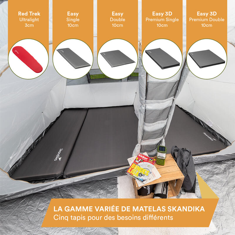 Matelas de camping autogonflant Easy Double - 2 personnes - 10 cm d'épaisseur