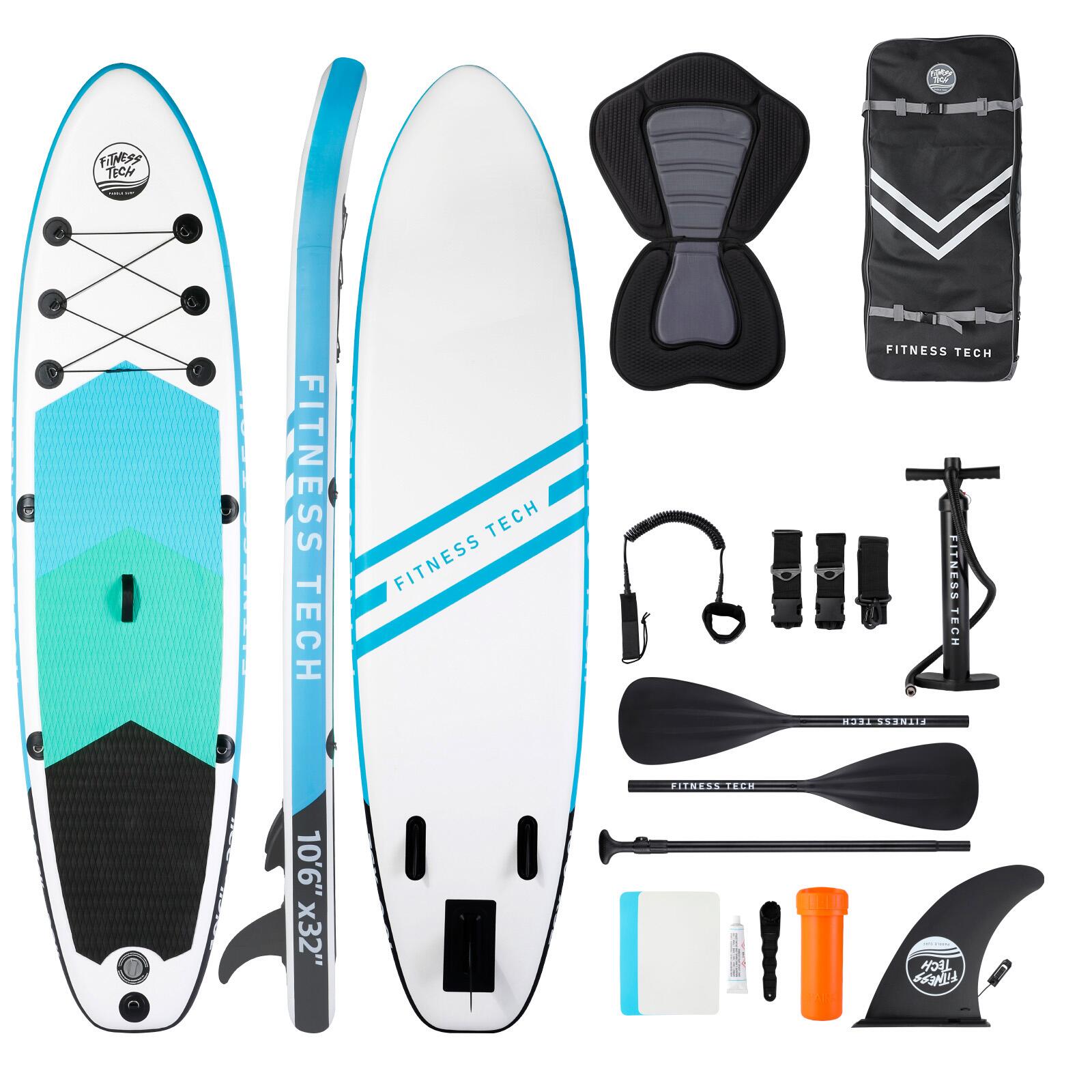FITNESS TECH Tabla de Paddle Surf Hinchable SUP Menorca Fitness Tech 10.6" 320X81X15CM