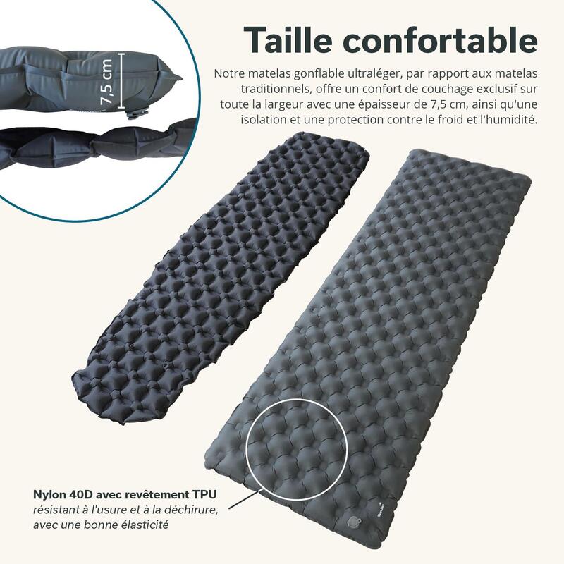 Matelas de camping Exclusive Air Single – gonflable ultra-léger – 192x63cm