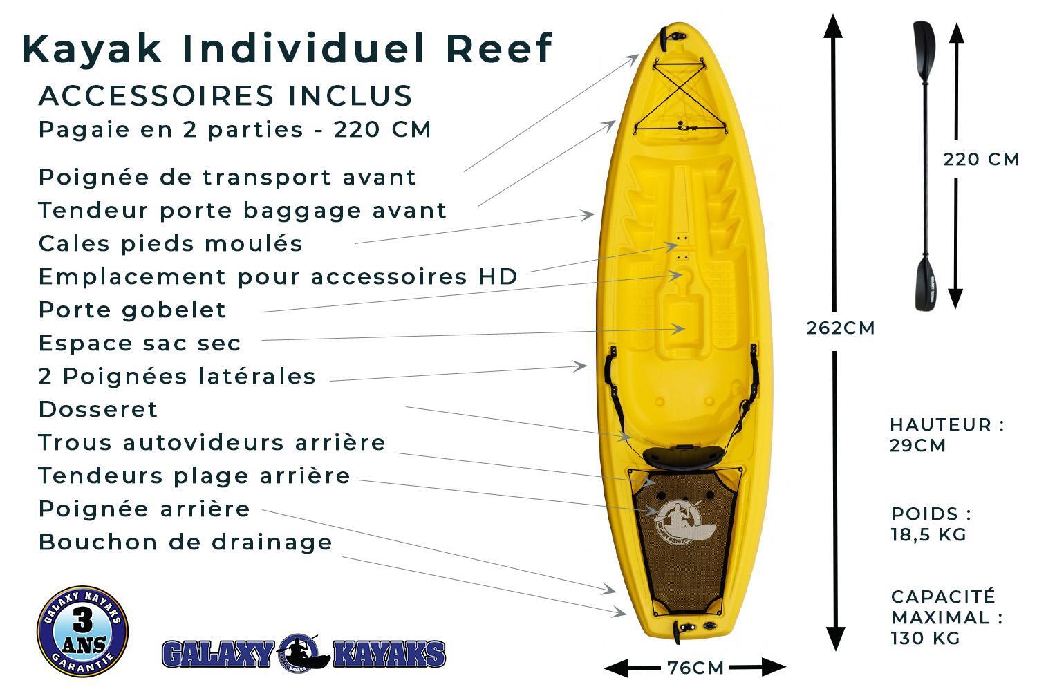 Kayak 1 pers rigide économique Reef 3/7
