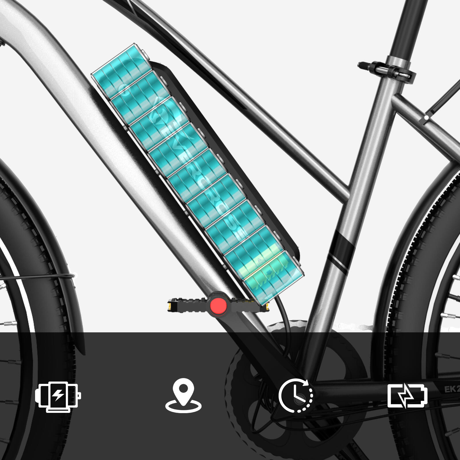 Bicicletta elettrica per adulti 28'' 36V13Ah APP EVERCROSS-EK28 Argento 7/8