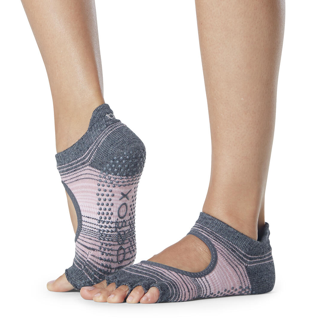 TOESOX Womens/Ladies Bellarina Echo Half Toe Socks (Grey/Light Pink)