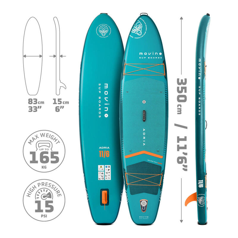 Placă SUP gonflabilă sudată Adria BO 11'6” (350 cm) cu vâslă și scaun 2 în 1