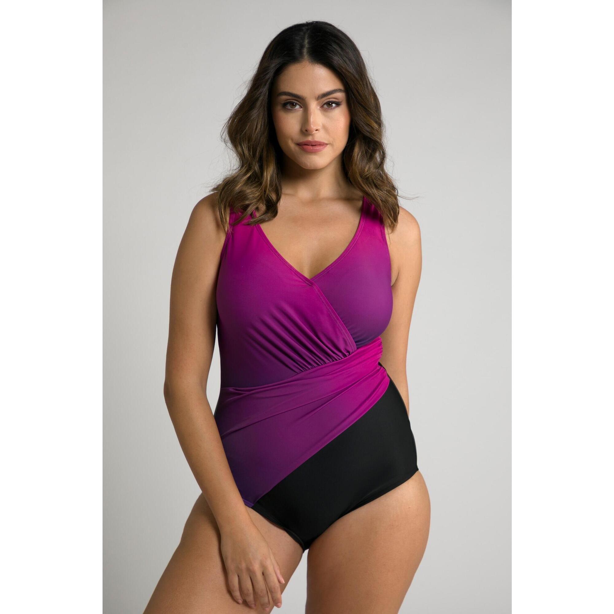 Ulla Popken - Femme Maillot De Bain Dégradé Bonnets Souples Texture Drapé - Maillot De Bain 1 Pièce - Rose - Decathlon