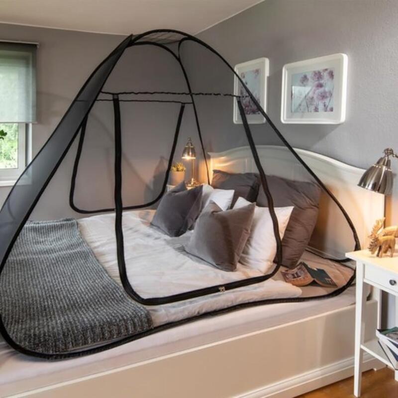 Cort de pat Pop-Up - Plasă împotriva insectelor - 200x135x180cm - Negru