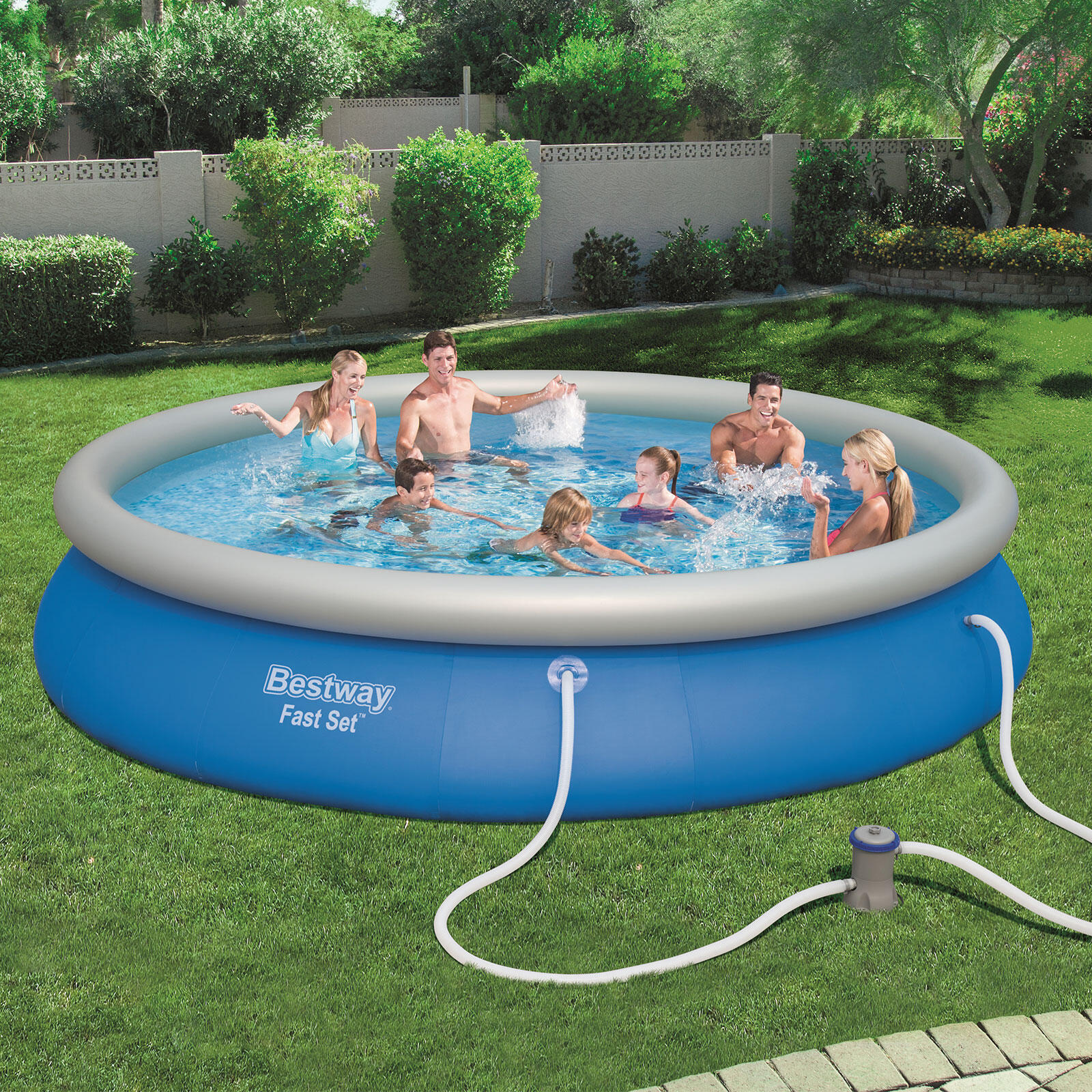 Bestway Piscine gonflable ronde Bestway Fast Set 457 x 84 cm bleu 2/7