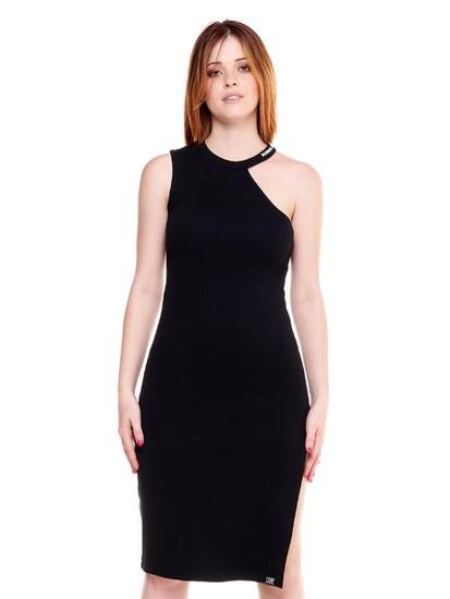 Schwarz-weißes One-Shoulder-Damenkleid