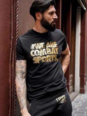 Heren winter t-shirt met korte mouwen en gouden leeuwenprint