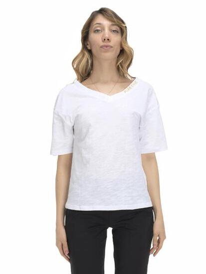 Aardetinten dames T-shirt met V-hals