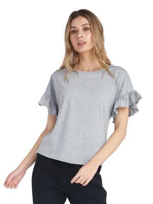 Sparkly dames-t-shirt met korte mouwen en ruches
