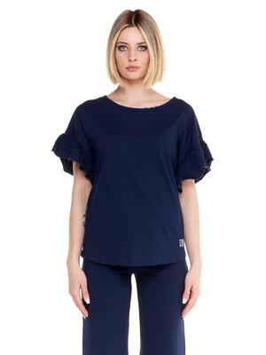 Sparkly dames-t-shirt met korte mouwen en ruches