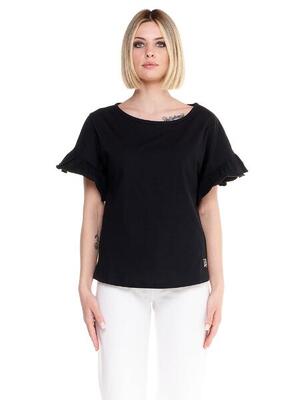 Sparkly dames-t-shirt met korte mouwen en ruches