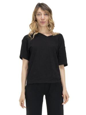 Aardetinten dames t-shirt met v-hals