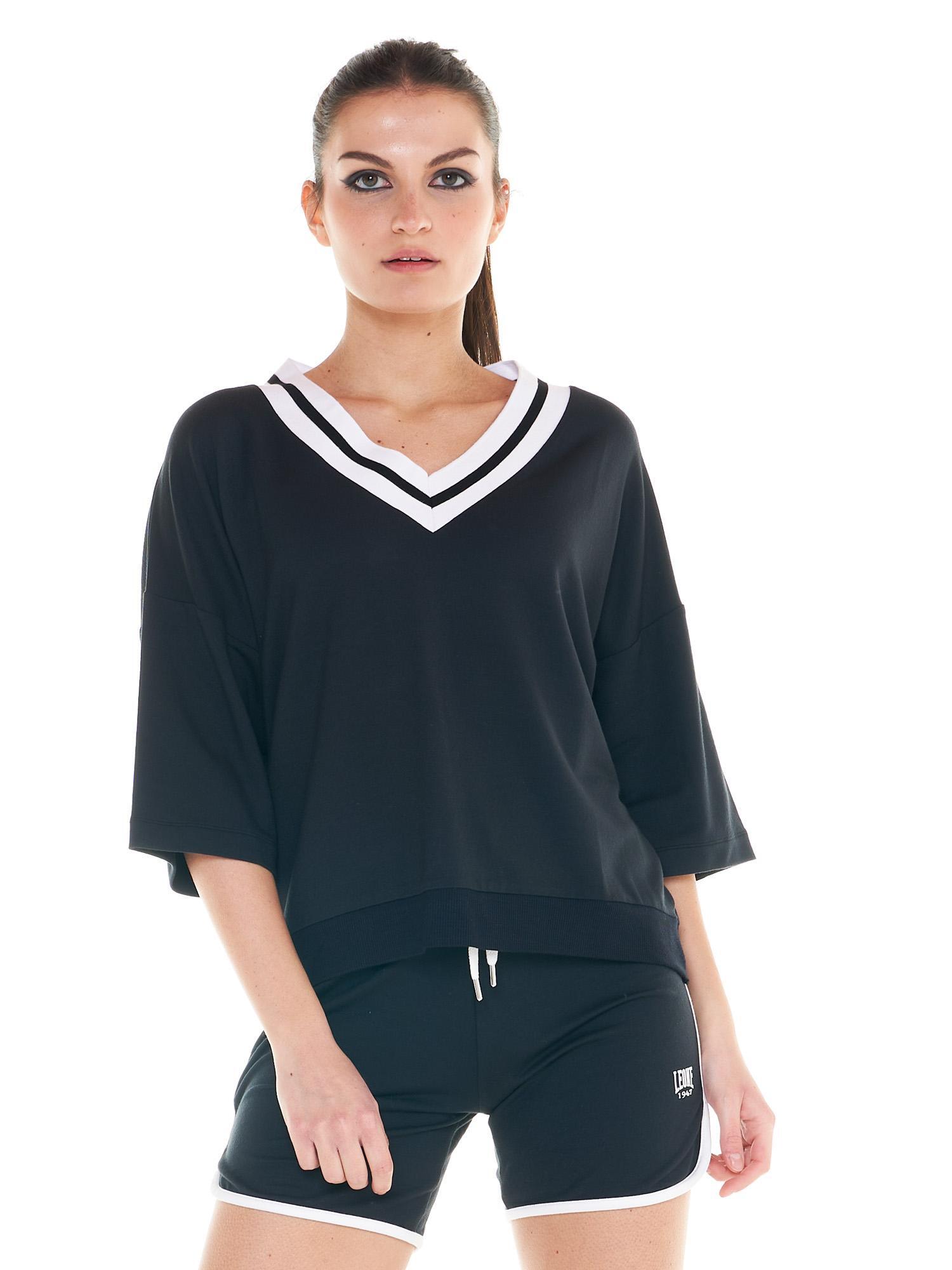 Sweat col V femme noir et blanc 2/7