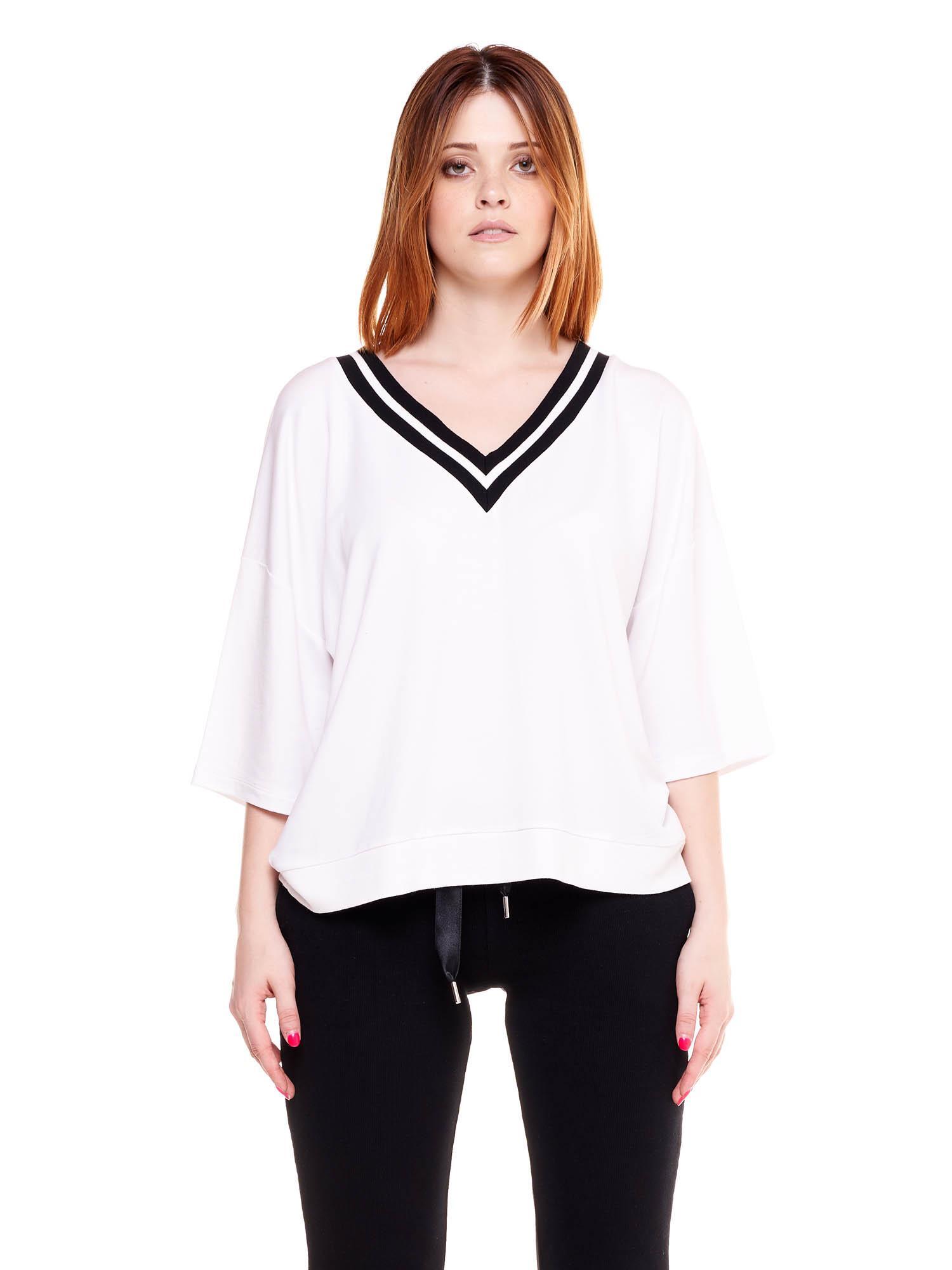 Sweat col V femme noir et blanc 7/7