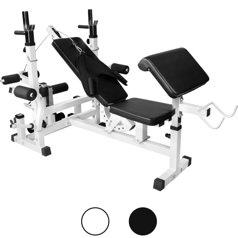 BANC UNIVERSEL AVEC SUPPORTS D'HALTÈRES | MUSCULATION | COLORIS NOIR OU BLANC