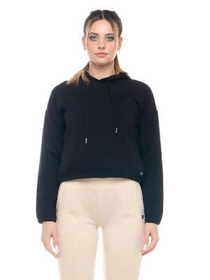 Leone basic korte crop-pull-on damessweatshirt met capuchon