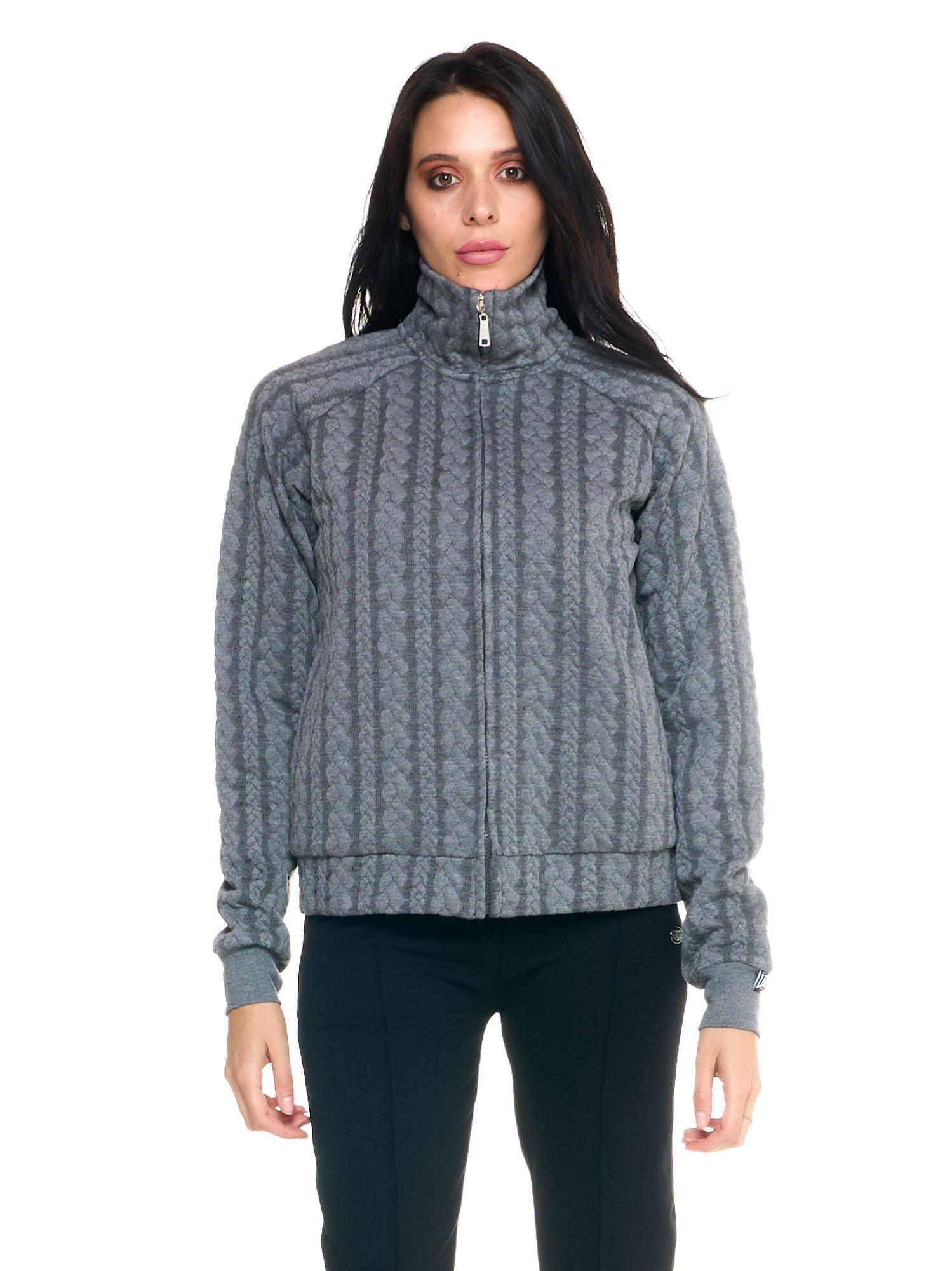 Blusa de moletom feminina Leone com gola alta e zíper frontal, na cor cinza. 7/8
