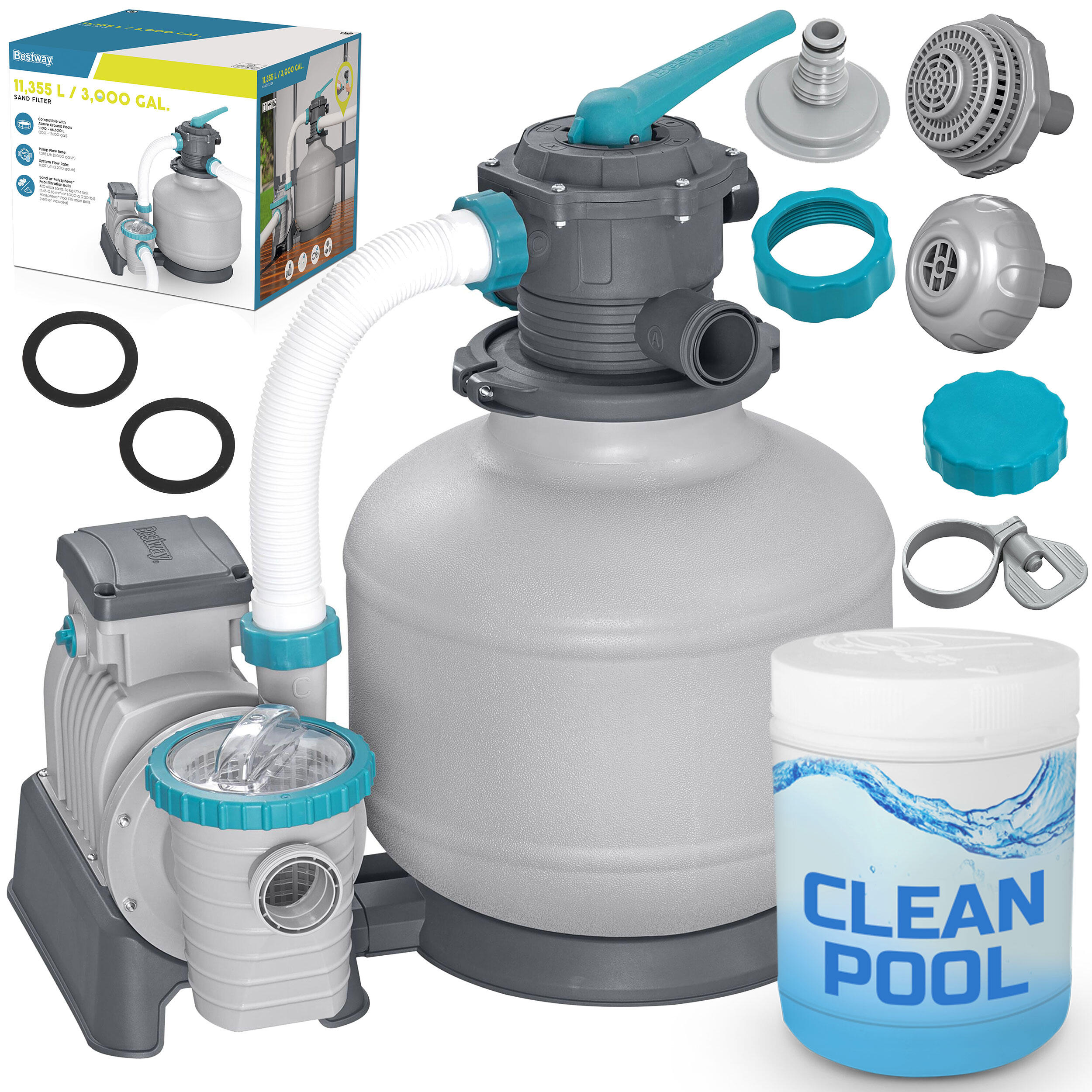 Pompa piaskowa do basenu 11355 L/h + tabletki multifunkcyjne chemia Bestway 5848 1/7