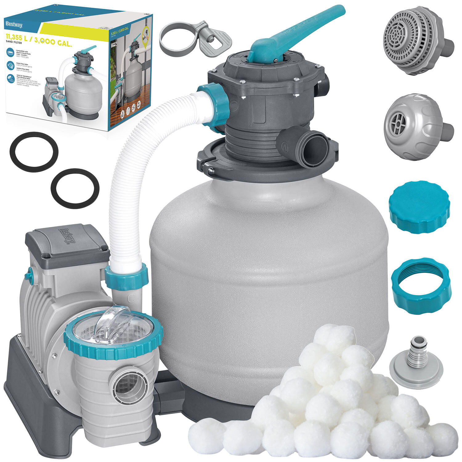 Pompa piaskowa do basenu 11355 L/h + Kulki filtracyjne Bestway 58486 1/7