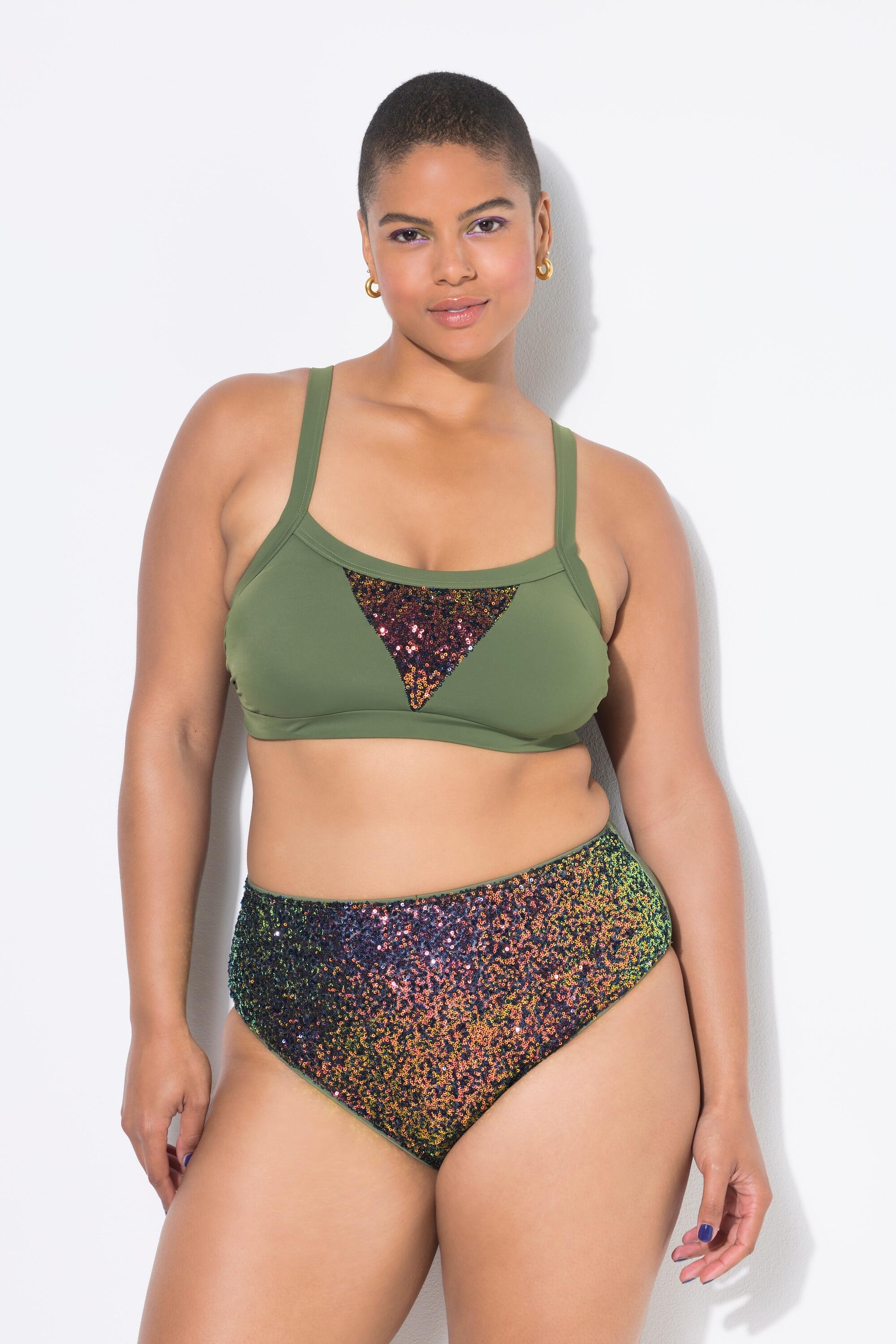 ULLA POPKEN Slip da Bikini a Vita Alta Donna verde con paillettes, taglio sgambato