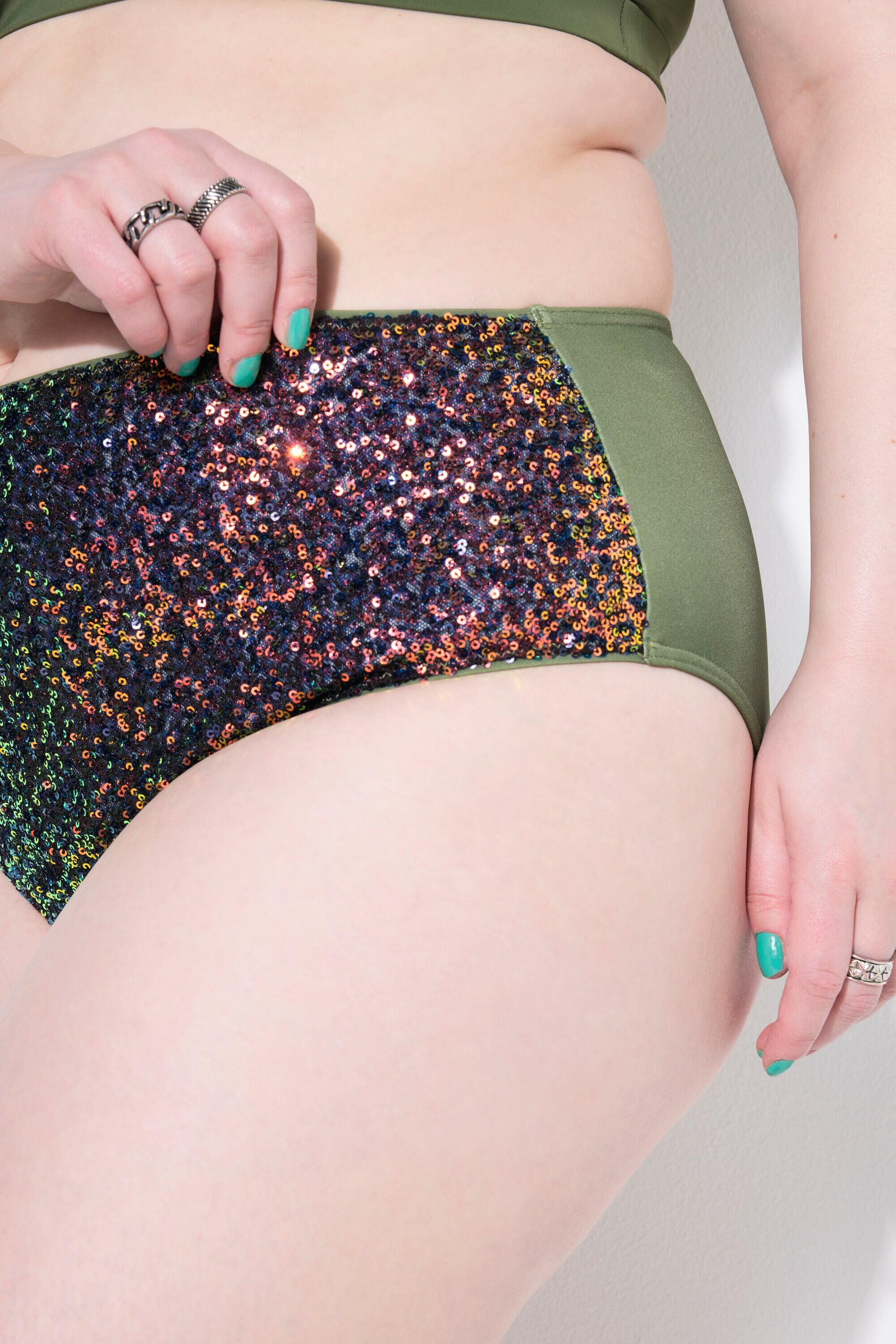 Femme Bas de bikini taille haute et paillettes 3/4