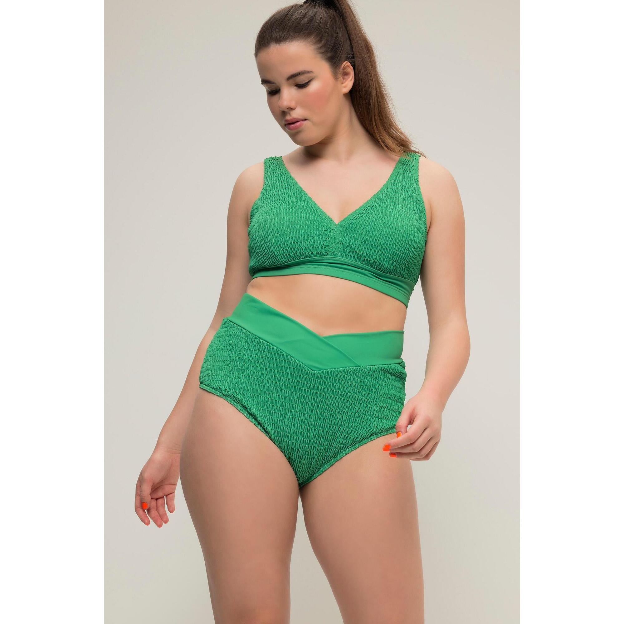 Ulla Popken - Femme Culotte De Bikini À Tissu Texturé Taille Haute Et Base Style Portefeuille - Bas De Maillot De Bain (bikini) - Vert - 44 L - Decathlon