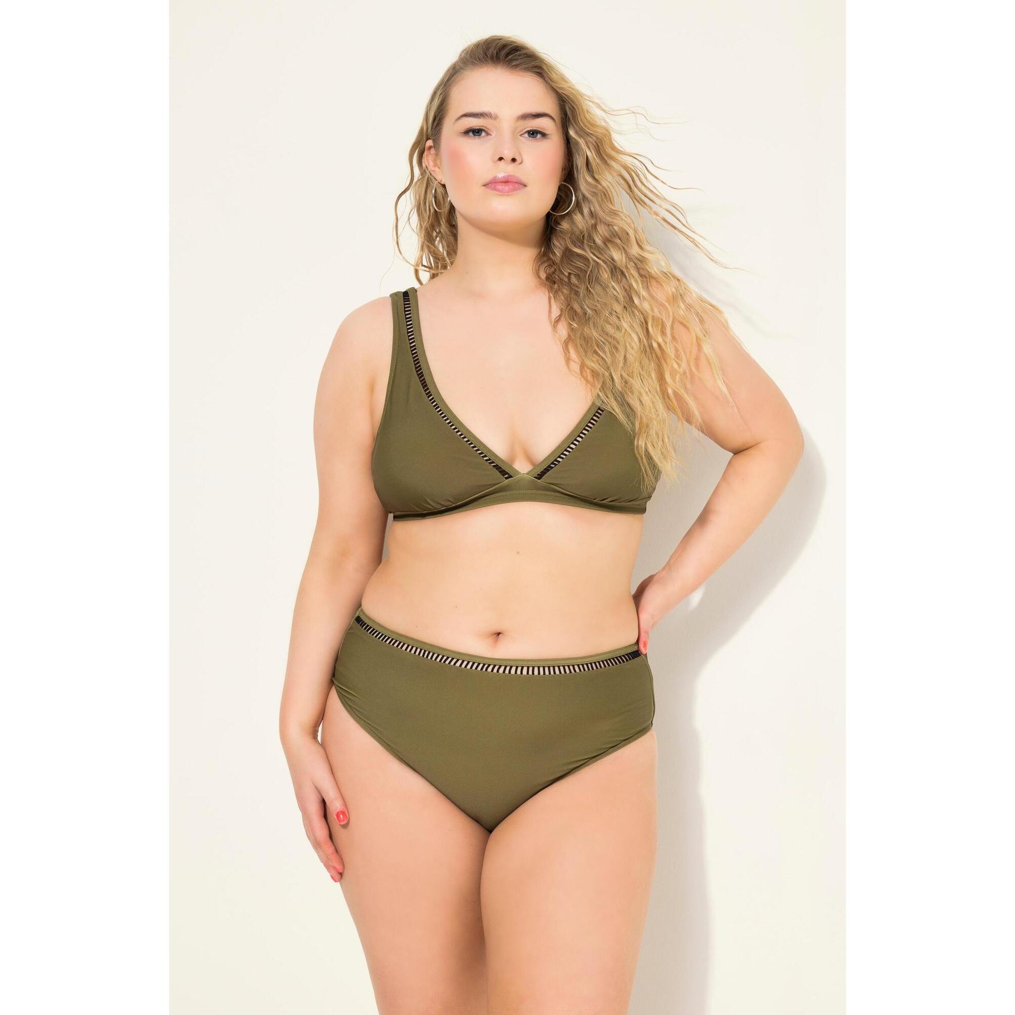 Ulla Popken - Femme Bas De Bikini À Bordure Scintillante Taille Haute - Bas De Maillot De Bain (bikini) - Vert - Taille Unique - Decathlon