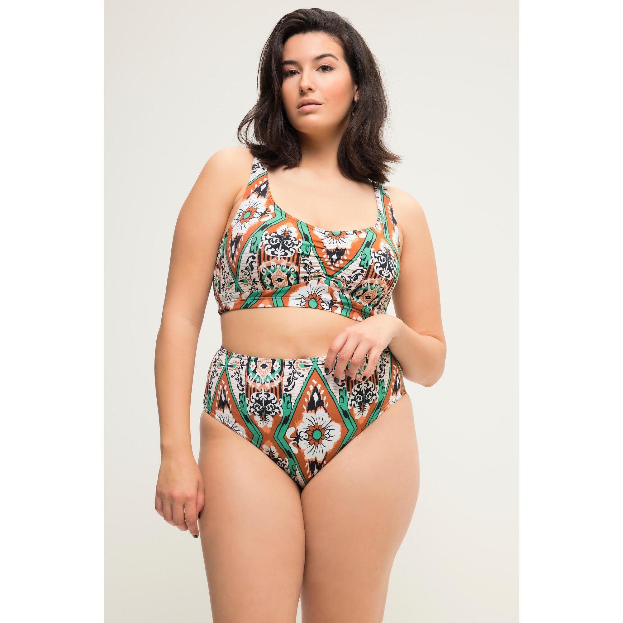 Ulla Popken - Femme Bas De Bikini Taille Haute Avec Imprimé All-over - Bas De Maillot De Bain (bikini) - Beige - 52 2xl - Decathlon