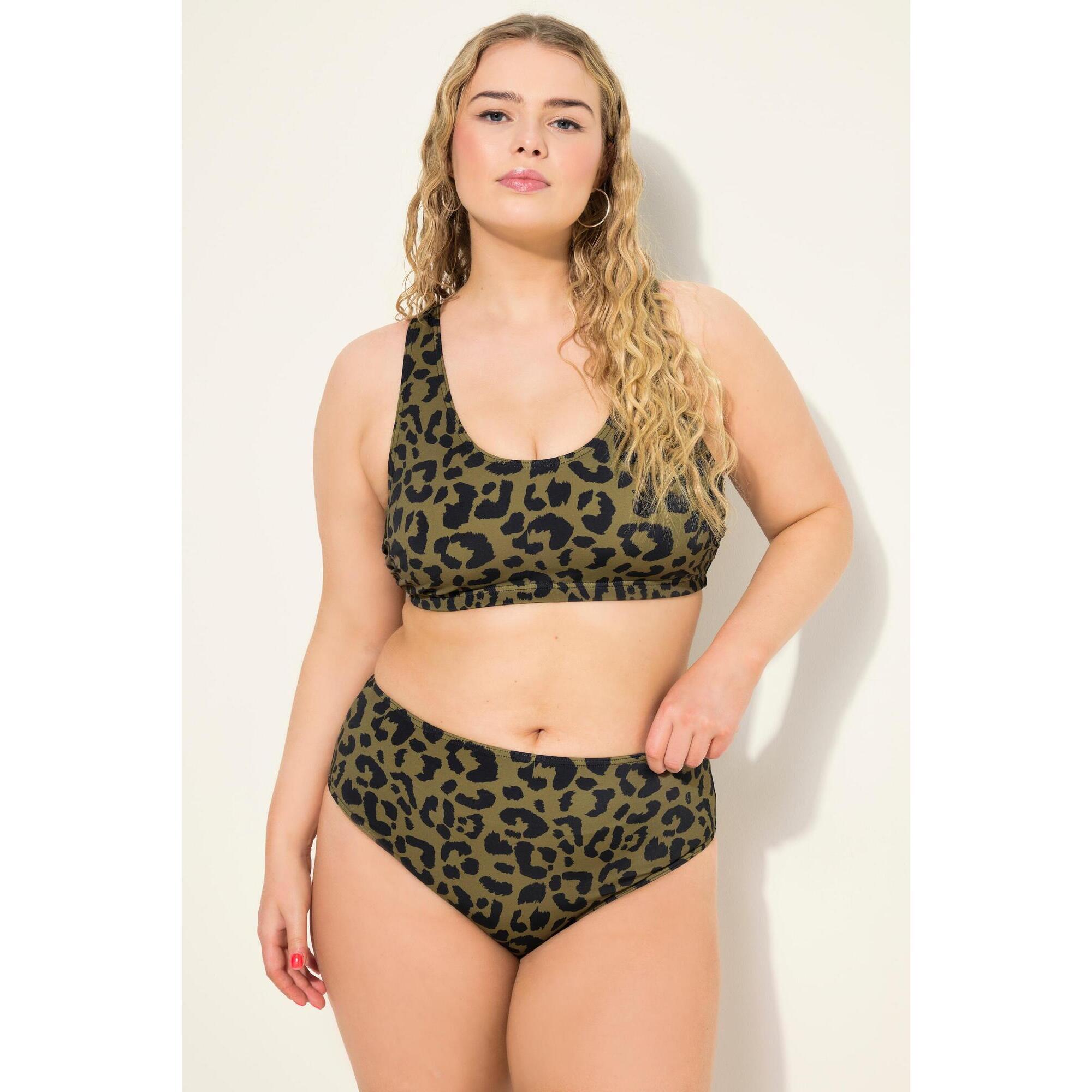 Ulla Popken - Femme Bas De Bikini Taille Haute À Motif Léopard - Bas De Maillot De Bain (bikini) - Vert - Taille Unique - Decathlon