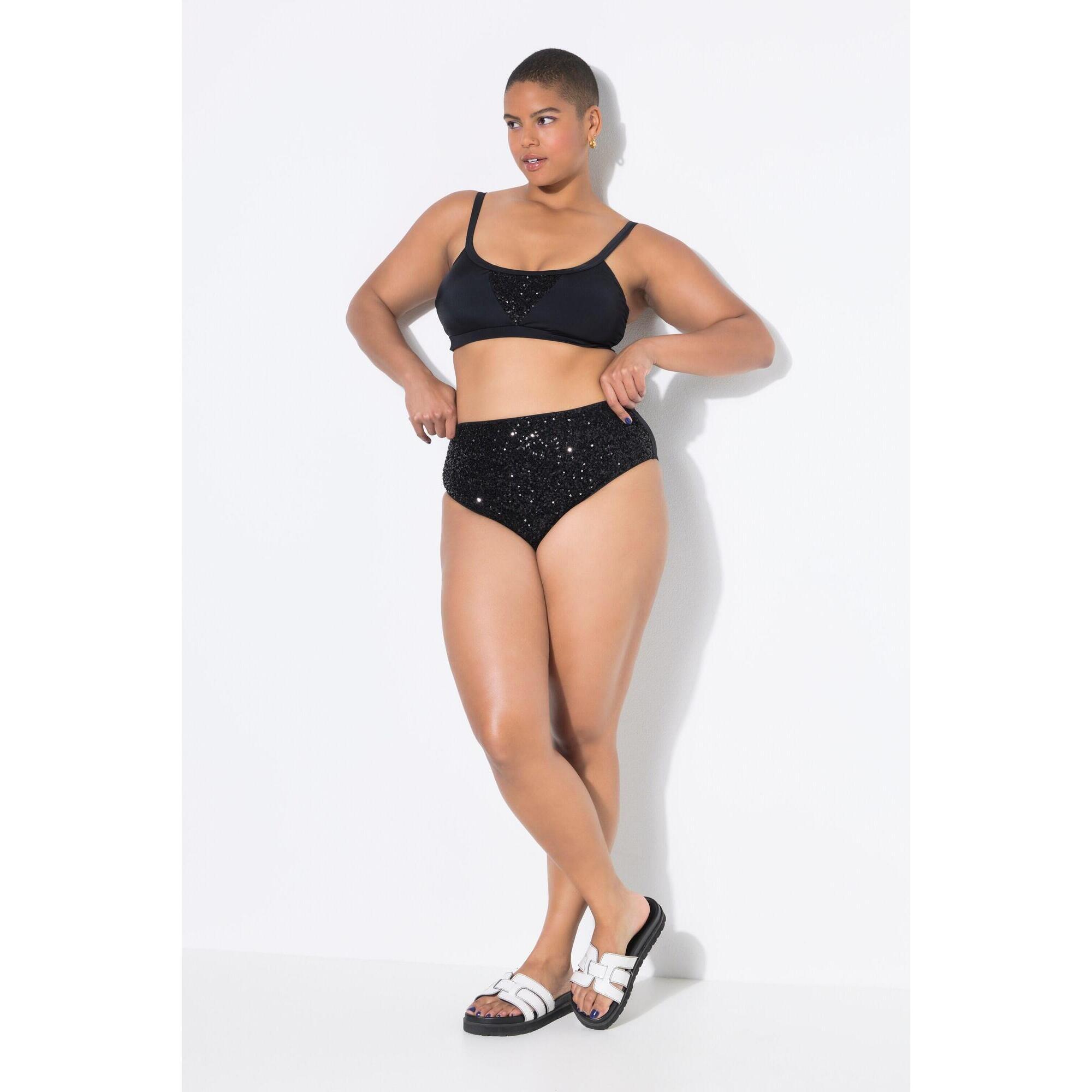 Ulla Popken - Femme Bas De Bikini Taille Haute Et Paillettes - Bas De Maillot De Bain (bikini) - Noir - 50 Xl/2xl - Decathlon