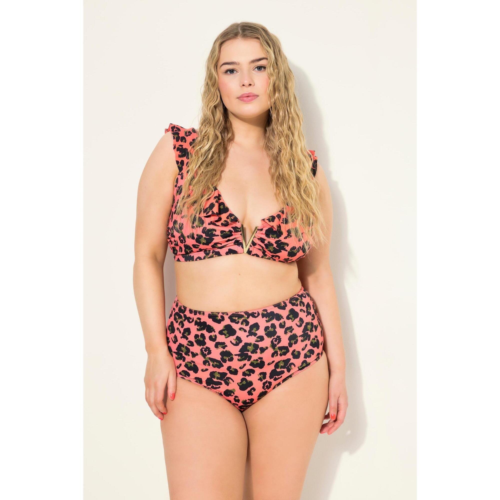 Figi od bikini, wysoki stan, w stylu fig, kolorowy wzór w panterkę
