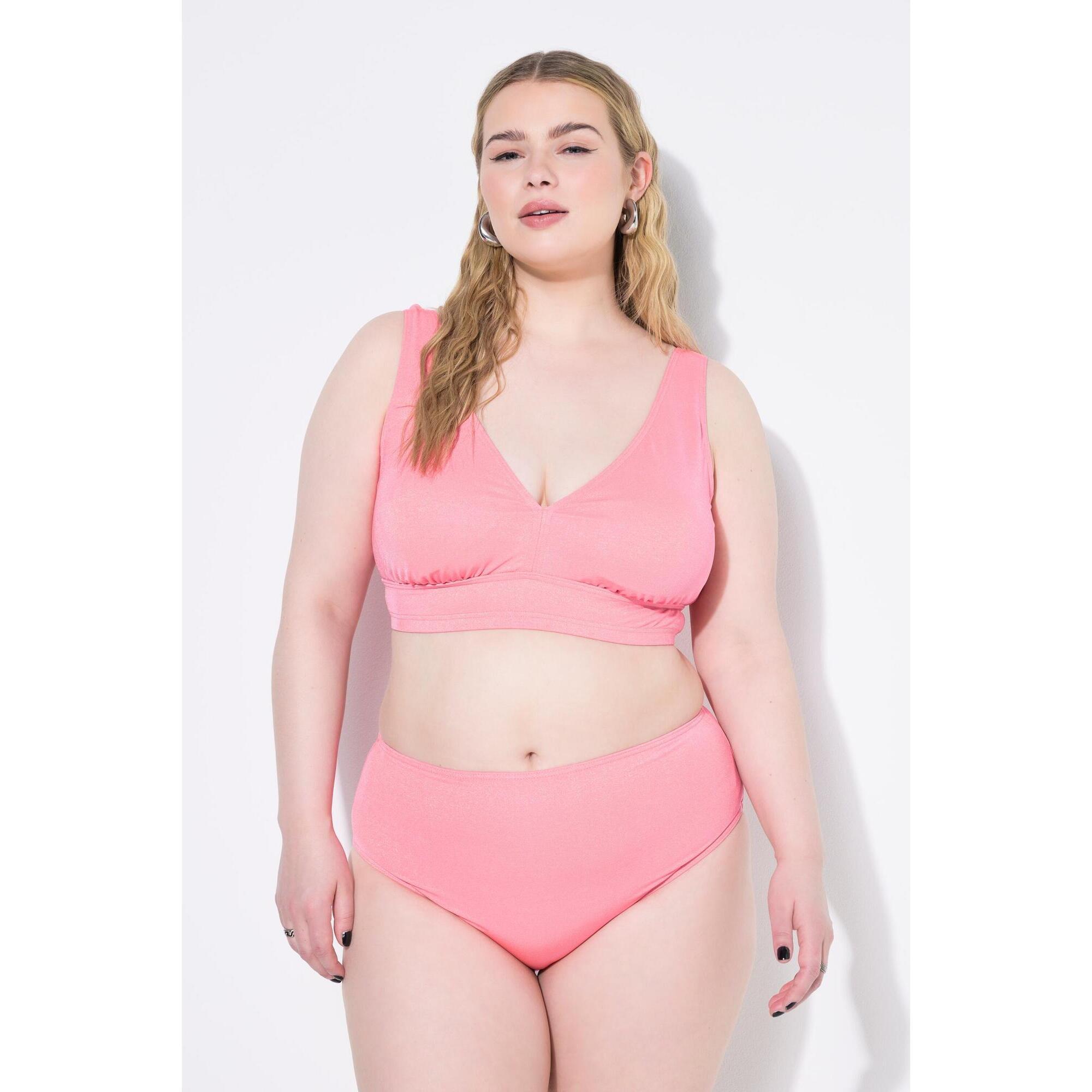 Ulla Popken - Femme Bas De Bikini Taille Haute Effet Pailleté - Bas De Maillot De Bain (bikini) - Rose - Taille Unique - Decathlon