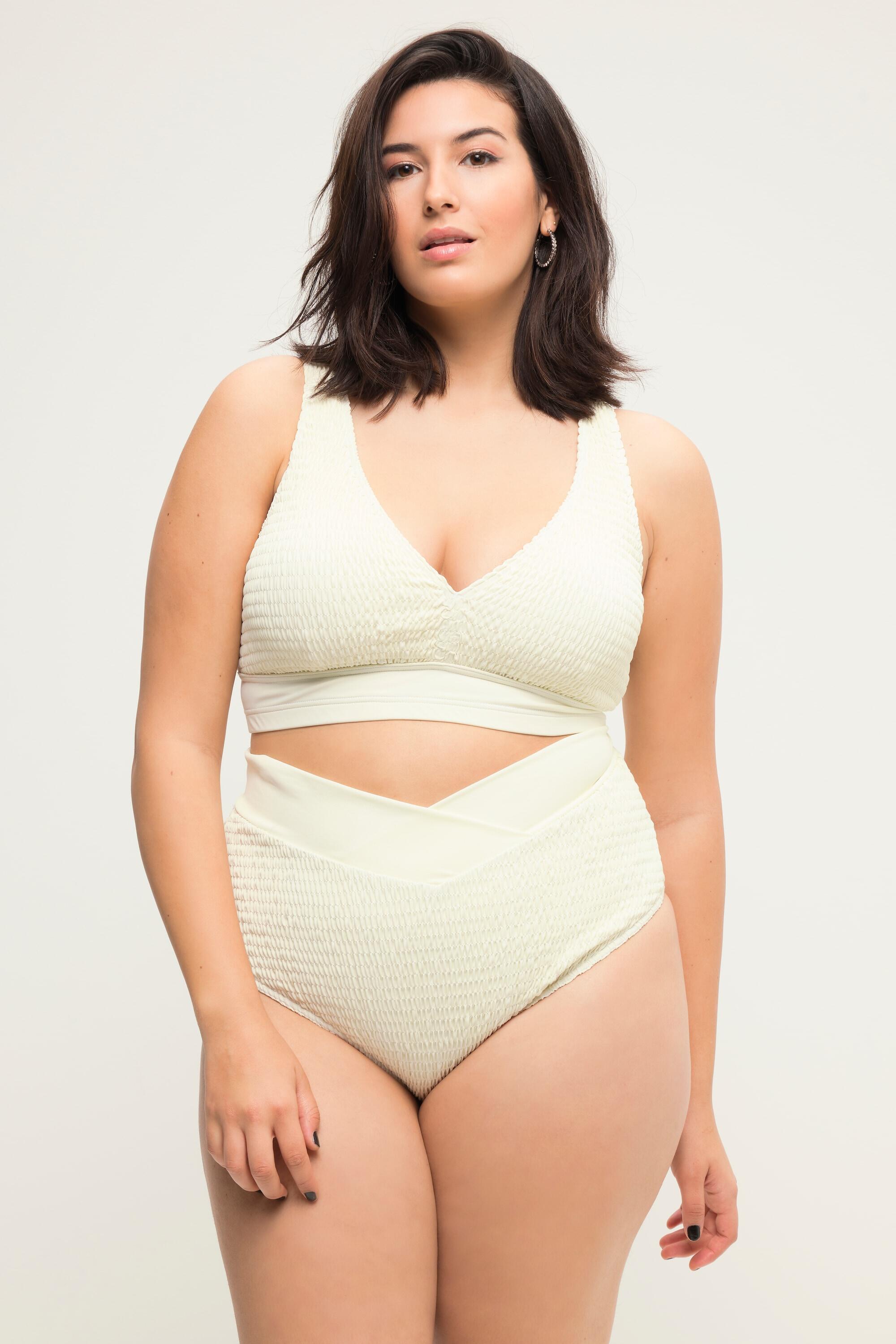 ULLA POPKEN Slip bikini vita alta beige a portafoglio in tessuto strutturato