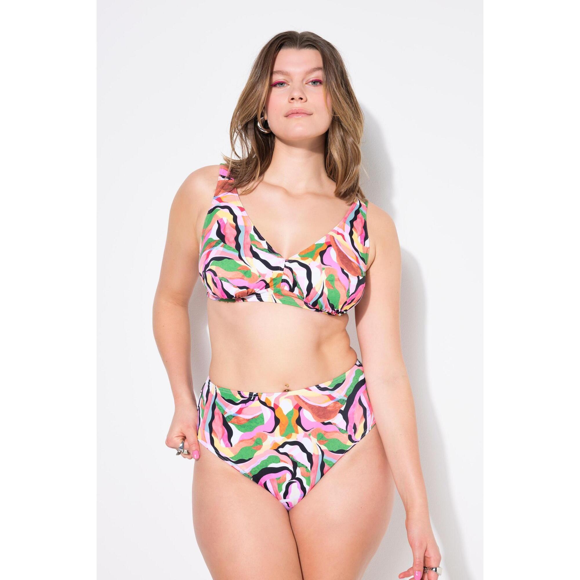 Ulla Popken - Femme Bas De Bikini Shorty Taille Haute Imprimé Coloré - Bas De Maillot De Bain (bikini) - Blanc - 54 2xl/3xl - Decathlon
