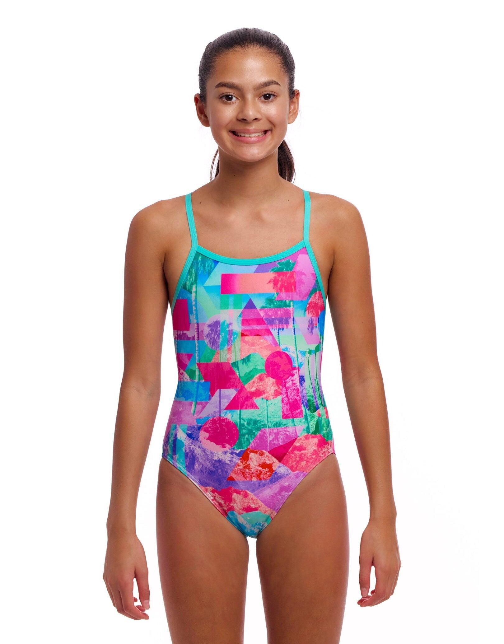 Funkita Girls Snap That Single Strap Swimsuit - Mint Green/Pink 1/5