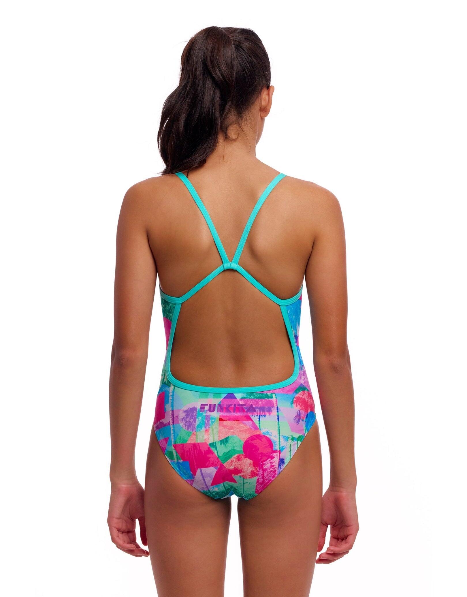 Funkita Girls Snap That Single Strap Swimsuit - Mint Green/Pink 2/5